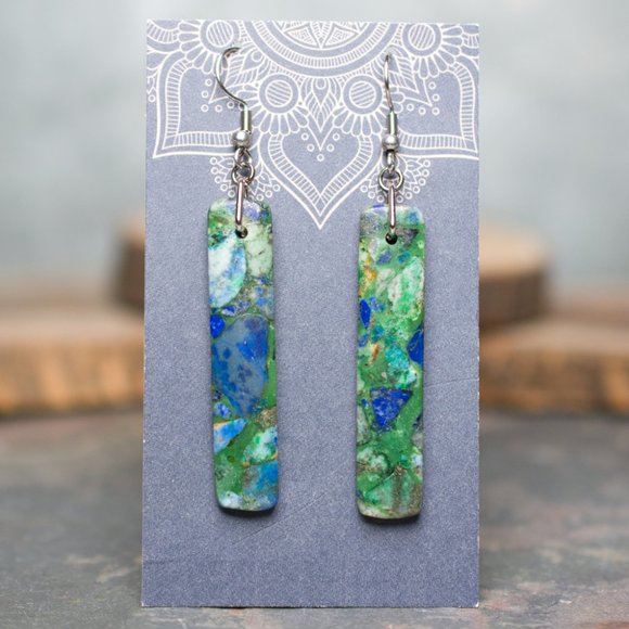 Malachite and Lapis Lazuli Rectangle Dangle Earrings – C - Picture 1 of 1